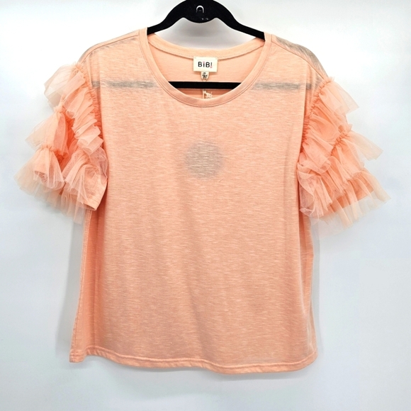 BiBi ruffle puffy sleeve slub knit t-shirt new with tag womens size xl - Picture 1 of 5